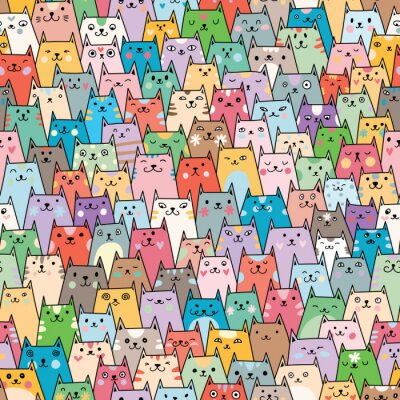 Papier peint à motif  Chats colorés avec des visages différents