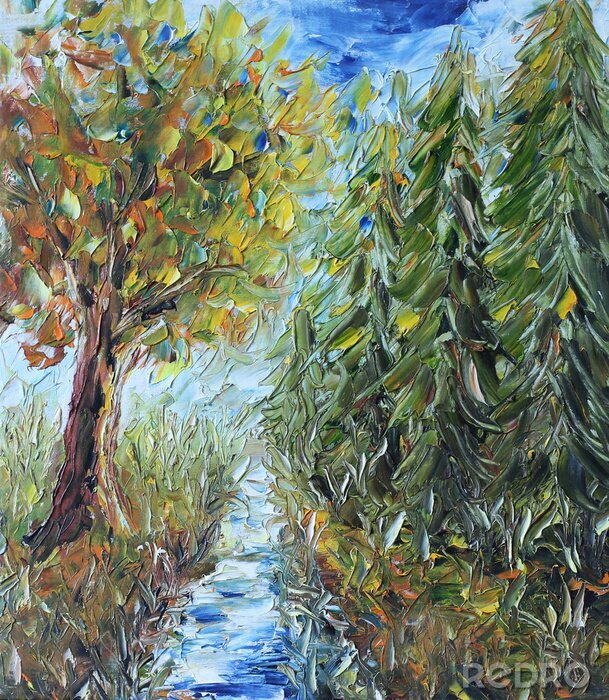 Papier peint  Chemin à travers la forêt, peinture à l'huile