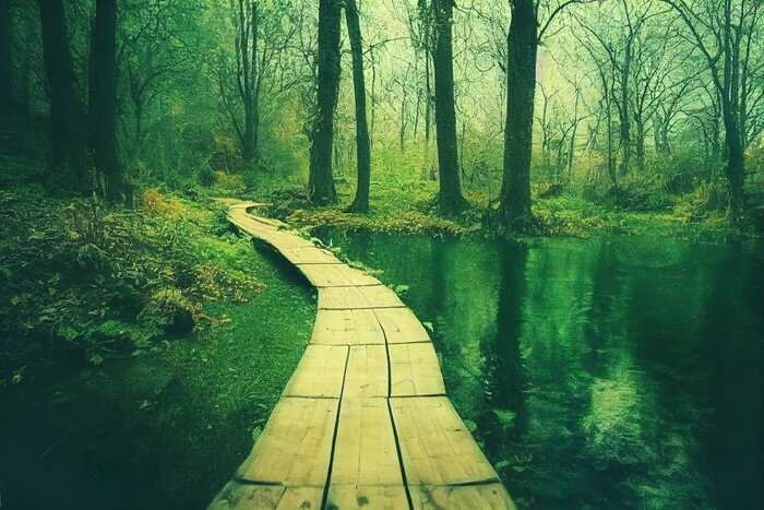 Papier peint  Chemin dans la forêt verte