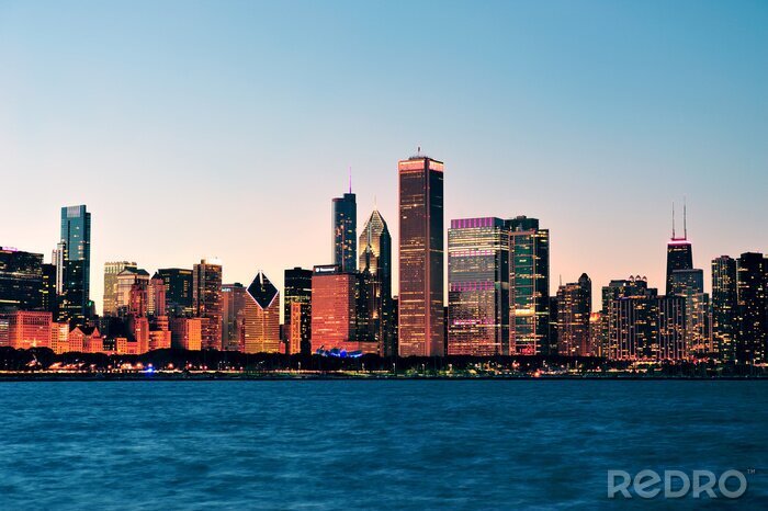 Papier peint  Chicago au crépuscule panorama