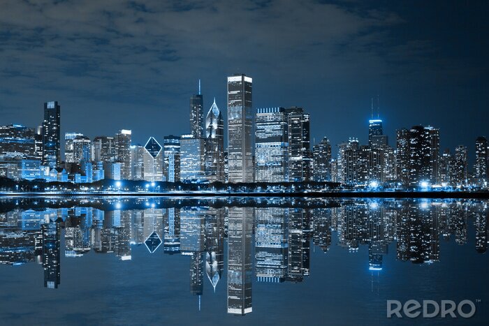 Papier peint  Chicago et skyline surplombant la ville la nuit