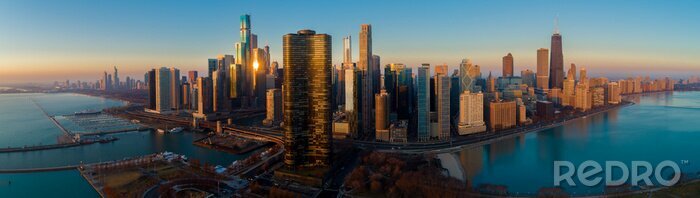 Papier peint  Chicago Skyline Lake Shore Panorama Sunrise Aerial 9
