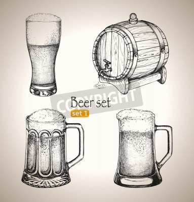 Papier peint  Chopes et fûts pour boisson houblonnée