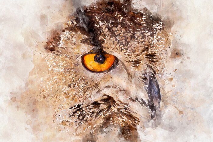 Papier peint  Chouette prédatrice version aquarelle