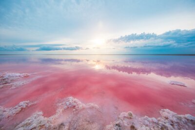 Papier peint  Ciel bleu sur un lac rose
