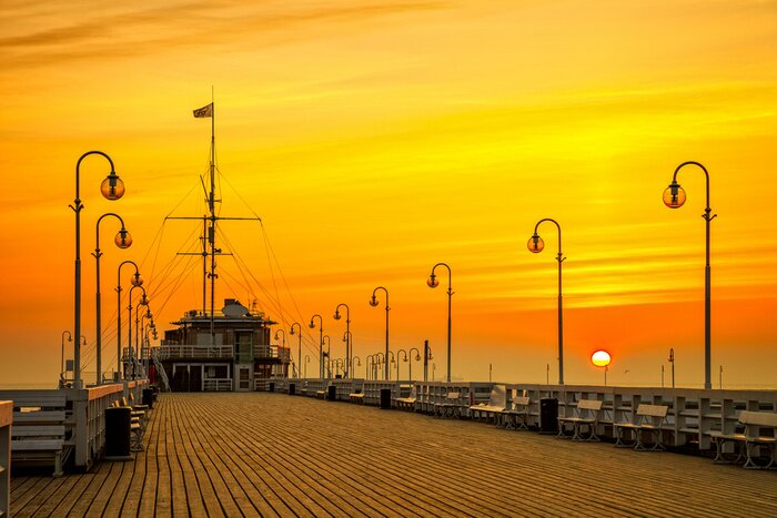 Papier peint  Ciel du soir et jetée en bois