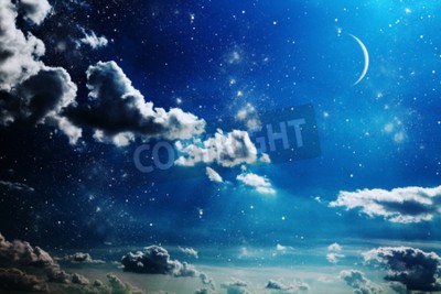 Papier peint  Ciel nocturne avec lune et étoiles