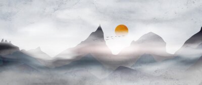 Papier peint  Ciel nuageux sur le paysage de montagne