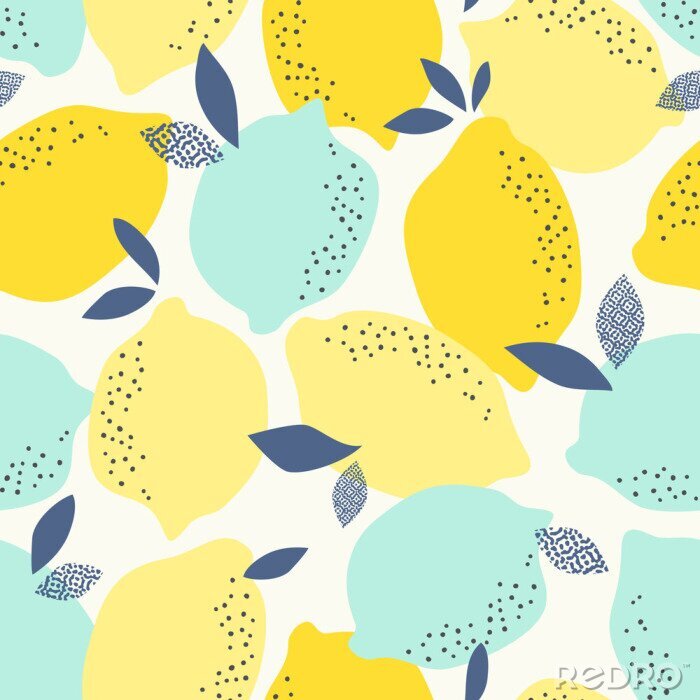 Papier peint  Citrons aux feuilles bleues