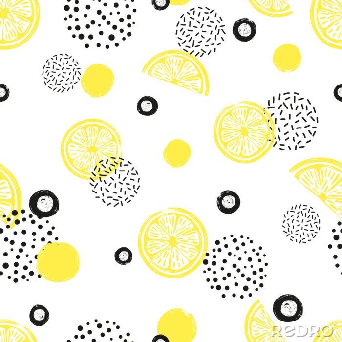 Papier peint  Citrons et cercles à motifs