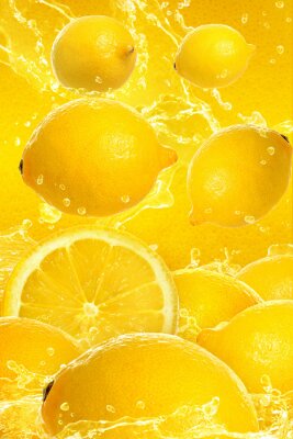 Papier peint  Citrons sur un fond jaune