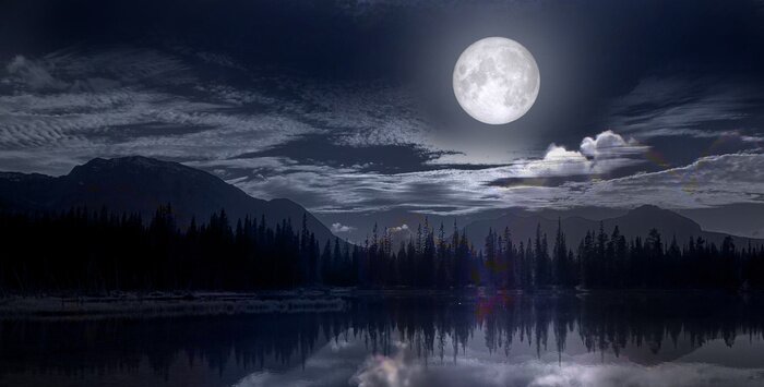 Papier peint  Clair de lune sur un lac dans les montagnes