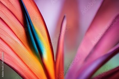 Papier peint  Close-up of Bird of Paradise Petal, Color Gradients, Fine Lines, Macro Photography, Floral Details, Vibrant Pink, purple, green and Orange Flower, High Resolution