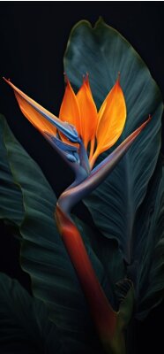 Papier peint  close up view of strelitzia flower isolated on black, ai tools generated image
