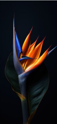 Papier peint  close up view of strelitzia flower isolated on black, ai tools generated image