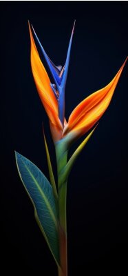 Papier peint  close up view of strelitzia flower isolated on black, ai tools generated image