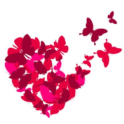 Papier peint  Coeur rouge avec des papillons