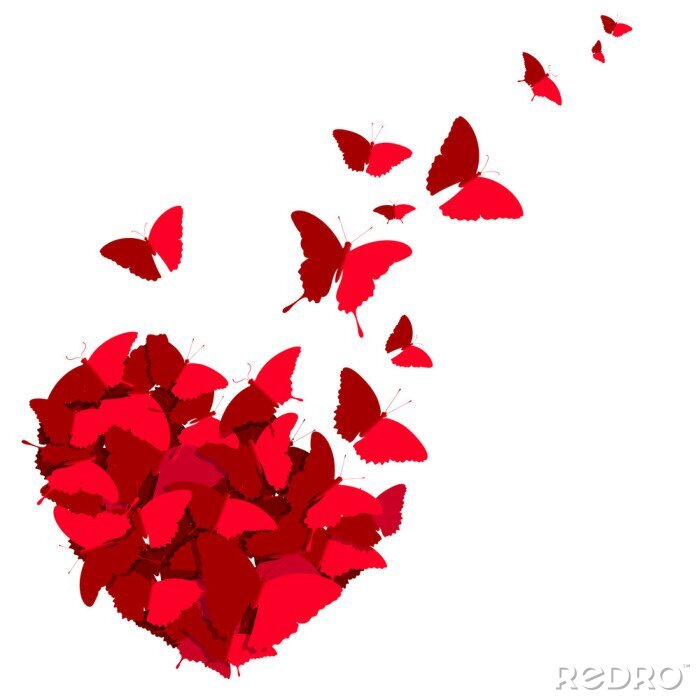 Papier peint  Coeur rouge et papillons