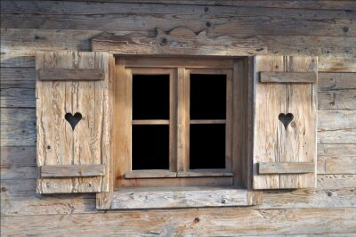 Papier peint  Cœurs dans une fenêtre en bois