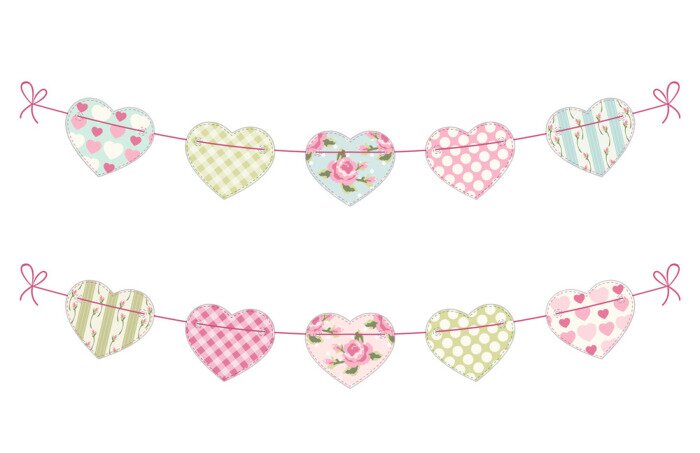 Papier peint  Coeurs shabby patchwork