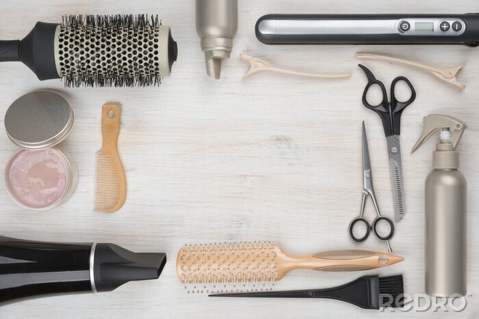 Papier peint  Coiffure, Outils, sur, bois, fond, à, copyspace, dans, les, milieu