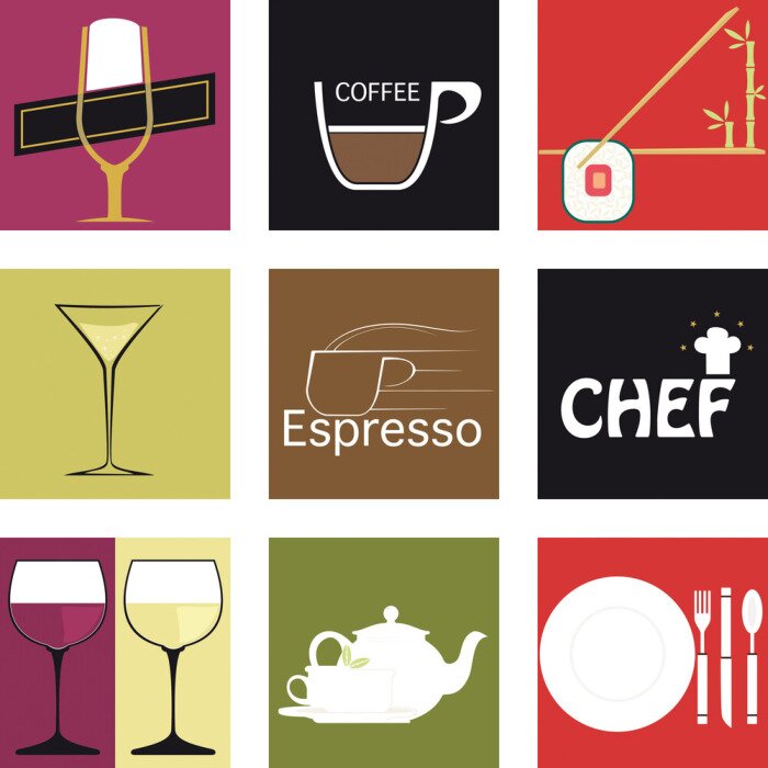 Papier peint  Collage avec des icônes de restaurant