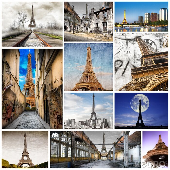 Papier peint  Collage photo Paris et Tour Eiffel