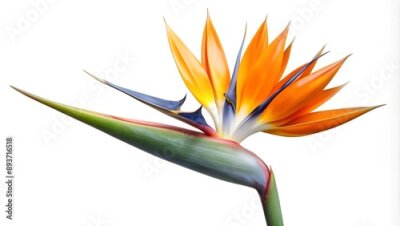 Papier peint  Collection set tall stalk bunch of crane Strelitzia Reginae bird of paradise flower floral on white background cutout file. Mockup template artwork graphic design