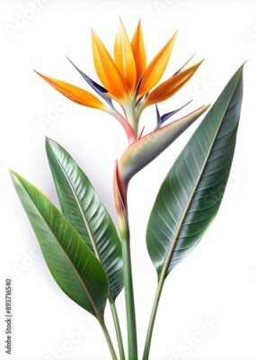 Papier peint  Collection set tall stalk bunch of crane Strelitzia Reginae bird of paradise flower floral on white background cutout file. Mockup template artwork graphic design