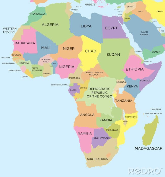 Papier peint  Coloré carte politique de l'Afrique