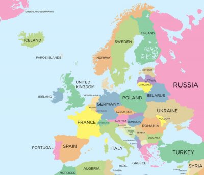Papier peint  Coloré carte politique de l'Europe