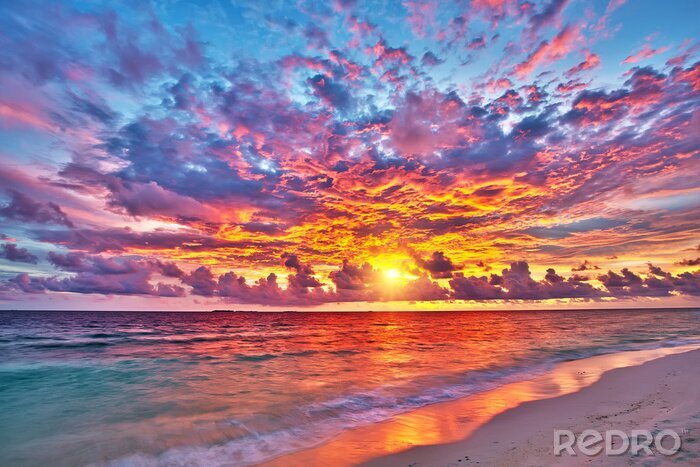 Papier peint  Coloré, Coucher soleil, océan, Maldives
