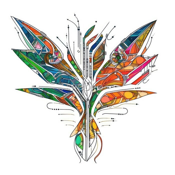 Papier peint  Colorful circuit diagram strelitzia flower design. Generative AI