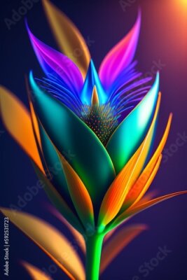 Papier peint  Colorful Strelitzia flower on dark background. 3d rendering