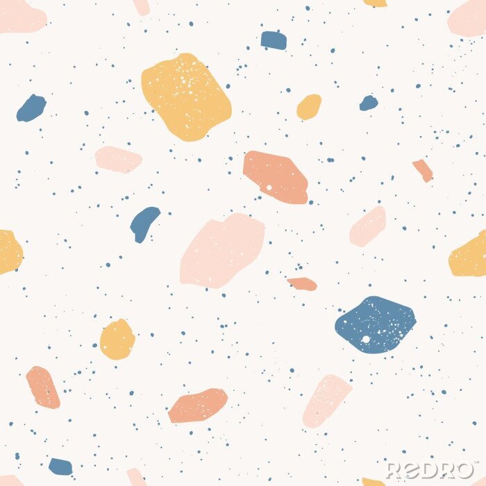 Papier peint  Colorful venetian terrazzo imitation seamless pattern. Realistic marble texture with stone fragments. Modern minimalistic floor tile for interior decoration. Trendy abstract vector illustration.