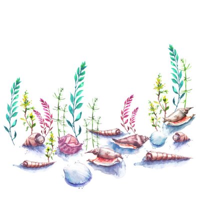Papier peint  Composition aquarelle de récif corallien