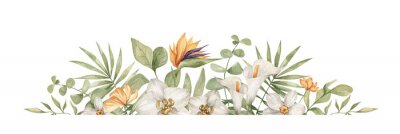 Papier peint  Composition bohème de fleurs et de plantes exotiques