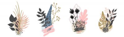 Papier peint  Composition de plantes et de fleurs en aquarelle