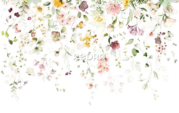 Papier peint  Composition florale d'un jardin suspendu Fleurs