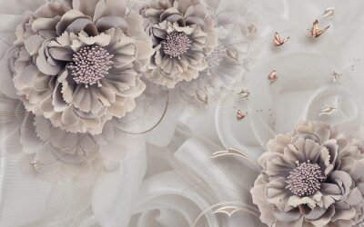 Papier peint  Composition Florale et Papillons