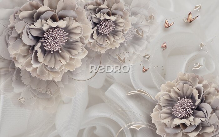 Papier peint  Composition Florale et Papillons