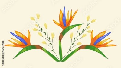 Papier peint  Composition of tropical yellow flowers and strelitzia on a light background. Vector
