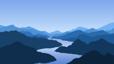 Papier peint  Composition paysage montagne et rivière