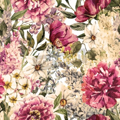 Papier peint  Composition pivoines et hortensias