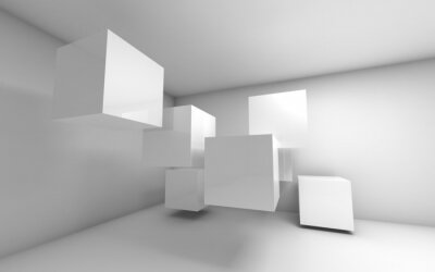 Compositions 3D tridimensionnelles avec des cubes blancs