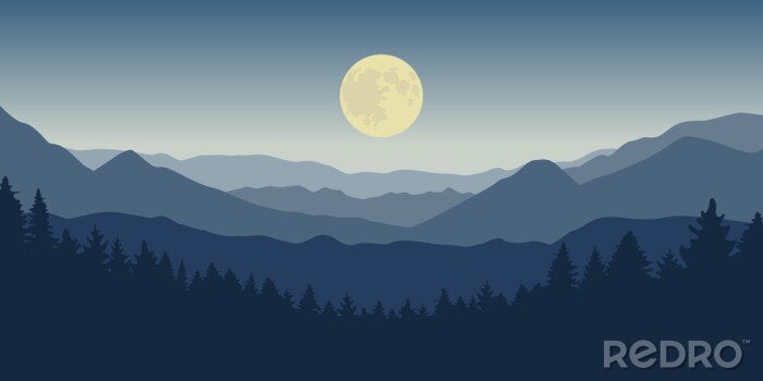 Papier peint  Concept d'un paysage de montagne une nuit de pleine lune