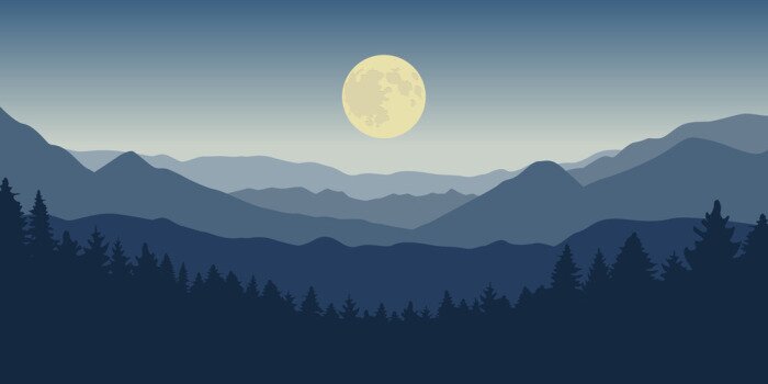 Papier peint  Concept d'un paysage de montagne une nuit de pleine lune