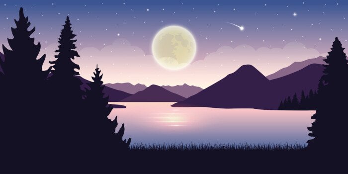 Papier peint  Concept informatique de paysage avec la pleine lune sur un lac