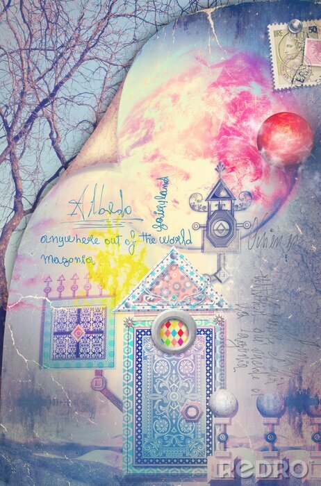 Papier peint  Contes de fées maison au lever du soleil