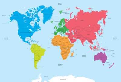 Papier peint  Continents of the World and political Map